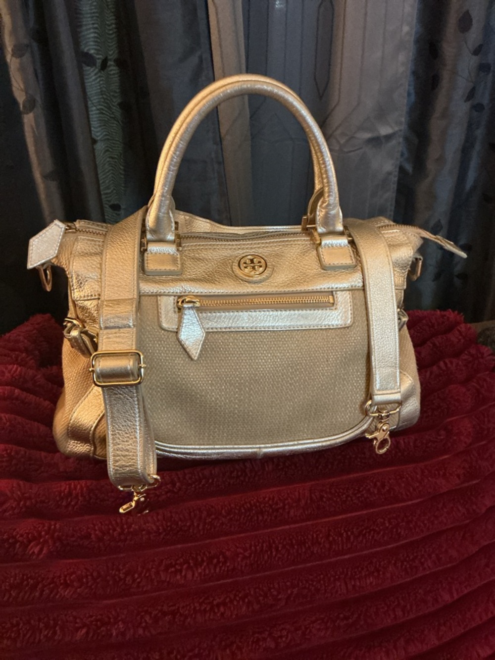 ✨TORY BURCH✨ Gold and Tan Designer Satchel - Picture 2 of 13